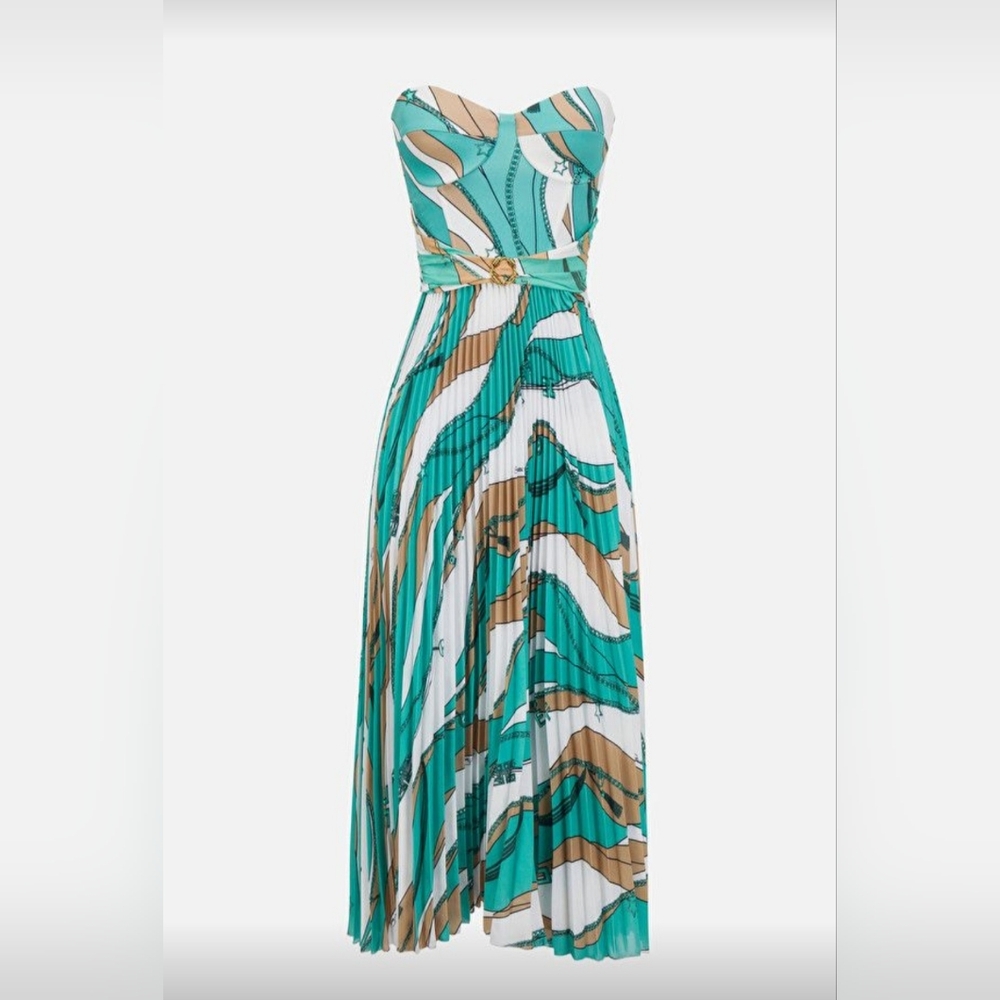 Elisabetta Franchi Pleated Midi Dress Wedding Guest Size 2 XS-S